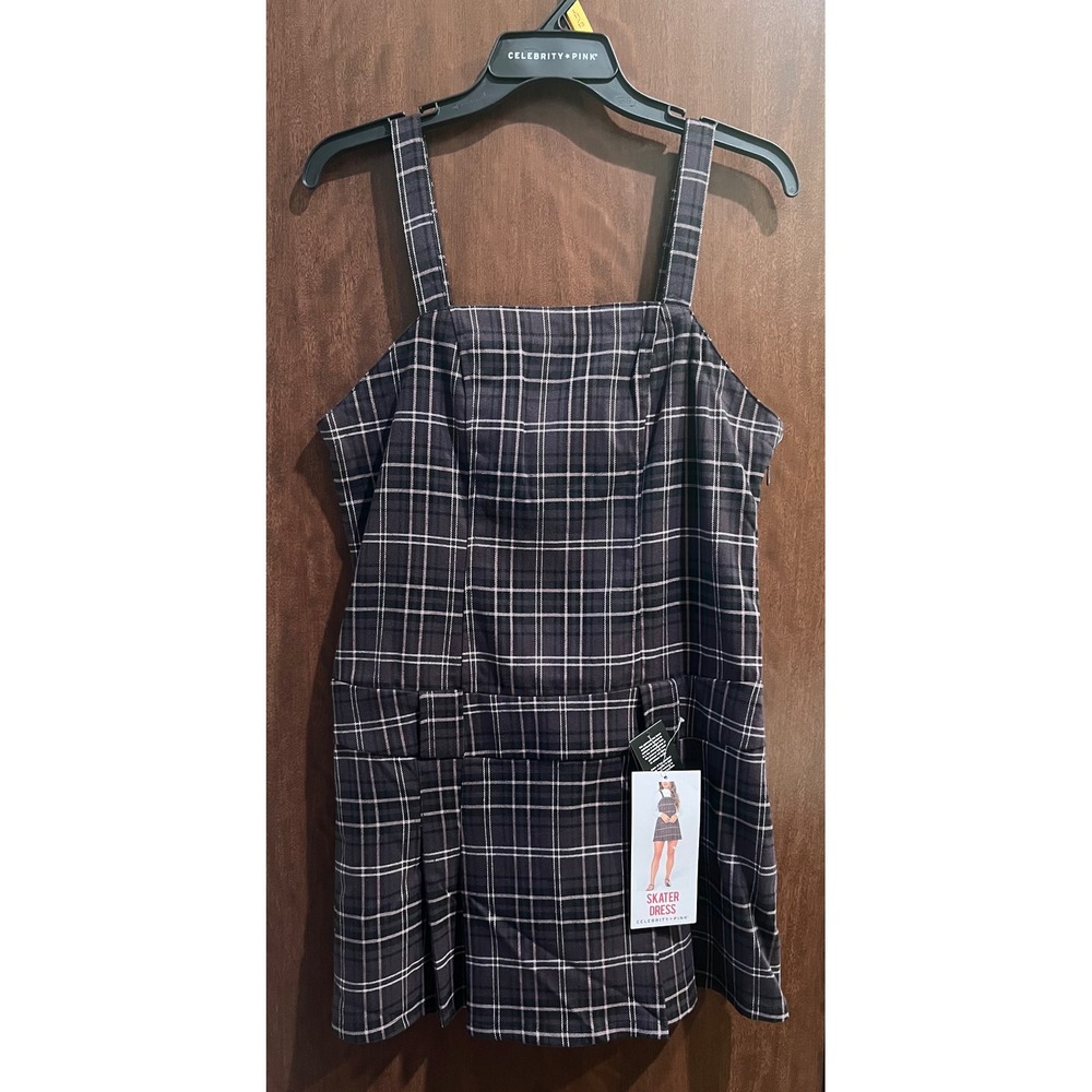 Celebrity Pink Women's Plaid Sleeveless Pleated Skater Mini Dress, Size L